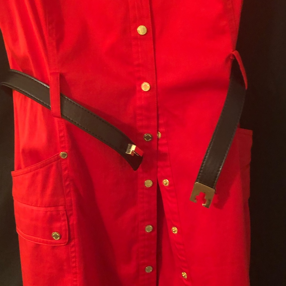 Calvin Klein Red Snap Front Dress w/ Belt Size 10 - Picture 4 of 6